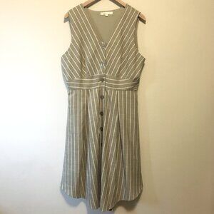 Cleo Grey and White Verticle Stripe A-Line Sleeveless Button Down Dress